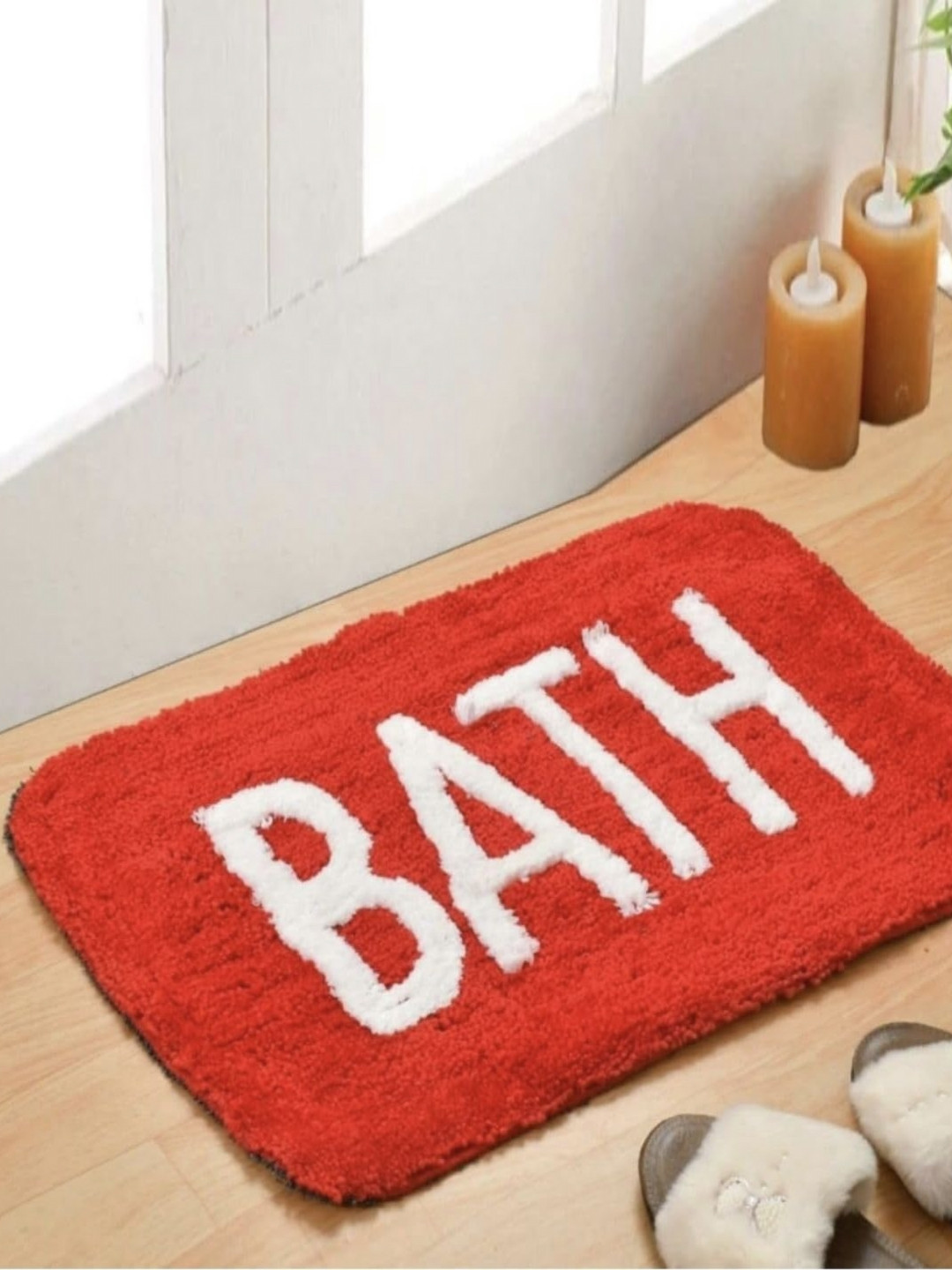 Dolce Casa 2-Pcs Red & White Printed Tufted Anti Skid Bath Rugs