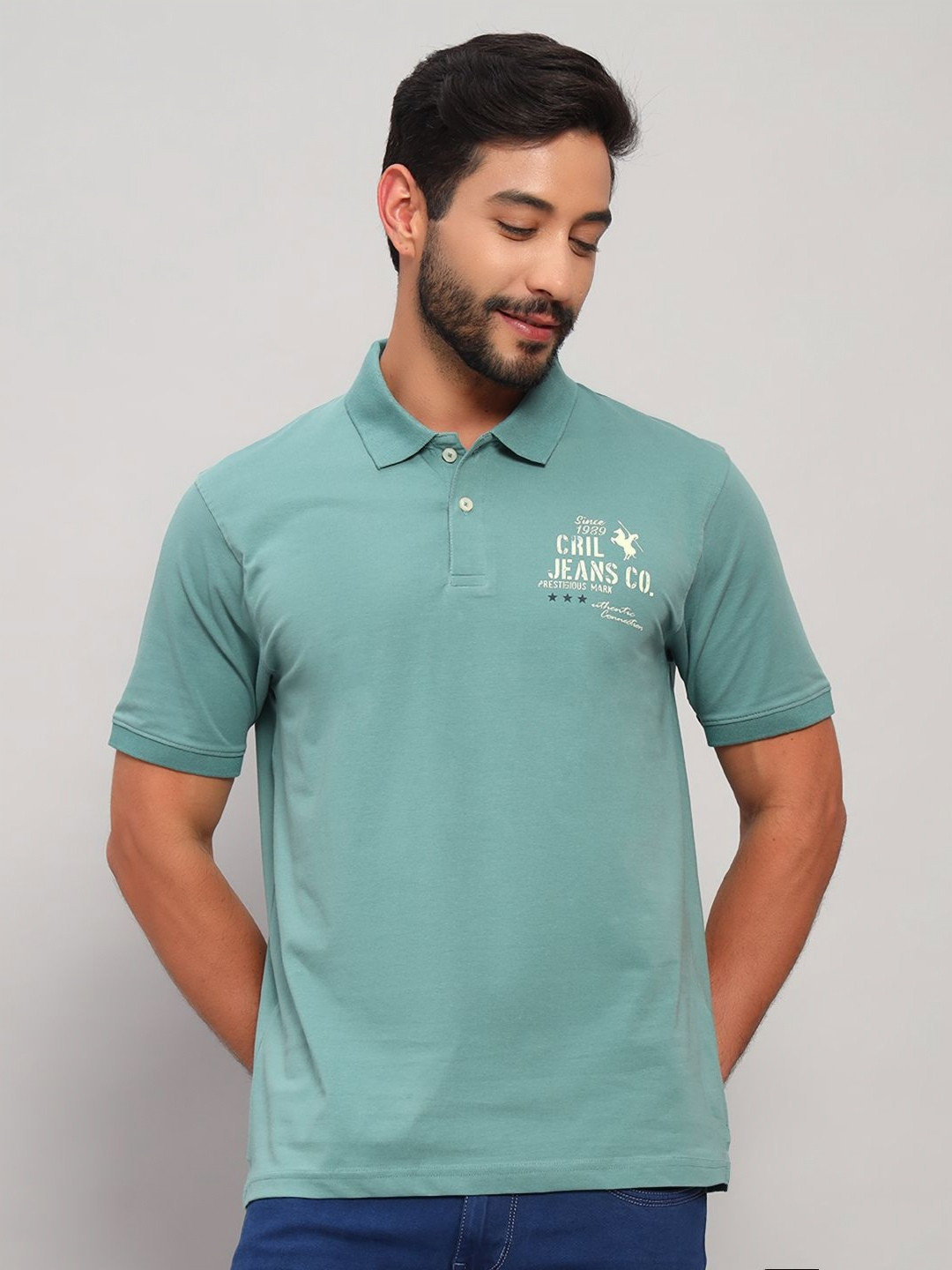 Cantabil Typography Printed Polo Collar Short Sleeves Regular Fit T-shirt