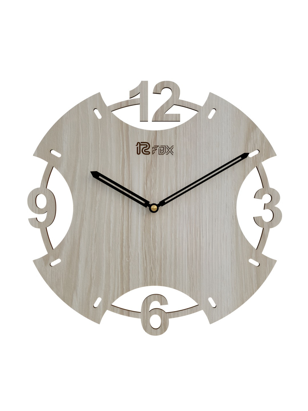 12 fox Off White Wooden Analogue Wall Clock