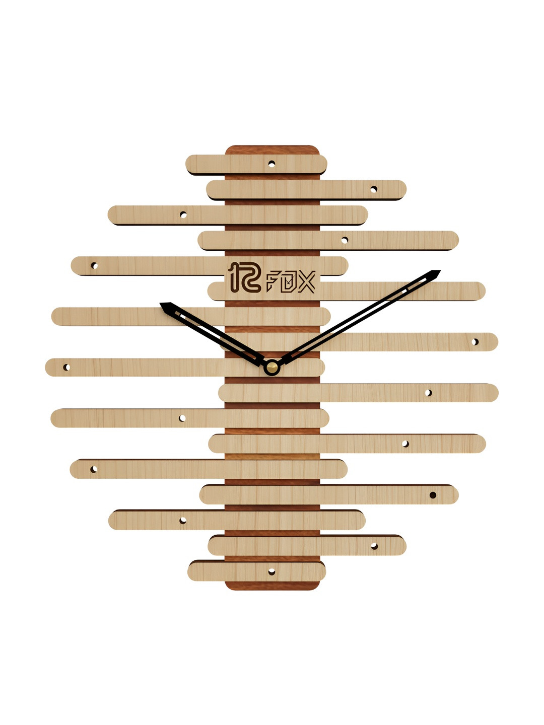 12 fox Beige Wooden Analogue Wall Clock
