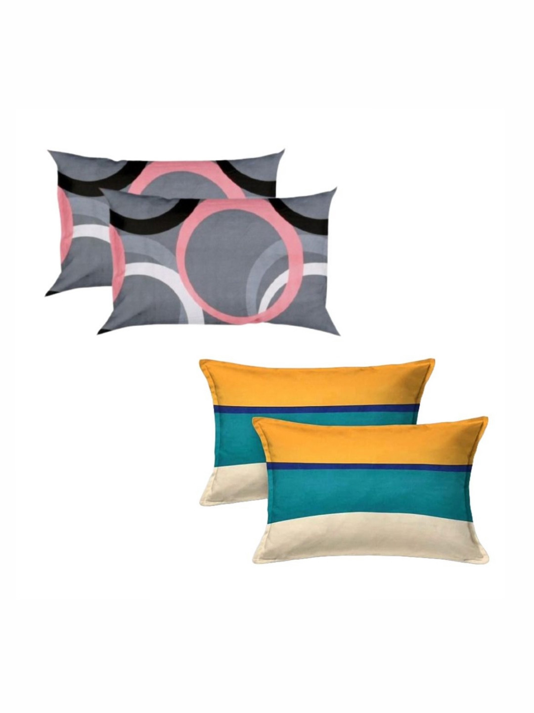 PRTREND Grey & Purple 4 Pieces Abstract Cotton Linen Rectangle Pillow Covers