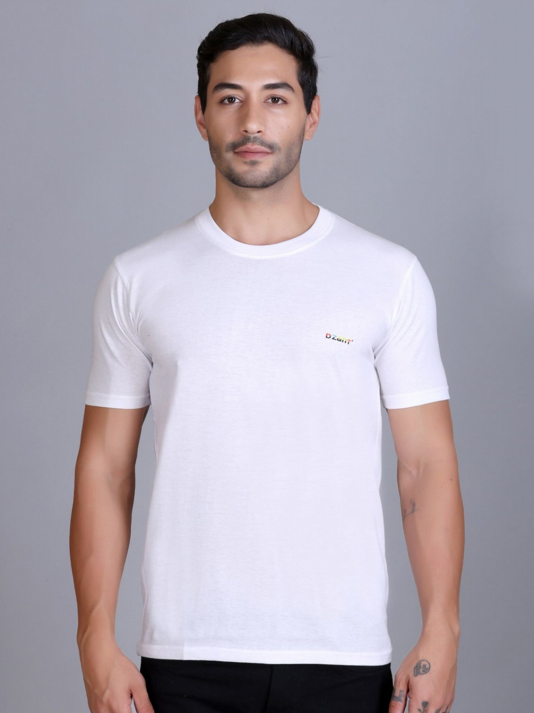 Dzant Brand Logo Printed Round Neck Short Sleeves Cotton Gym T-shirt