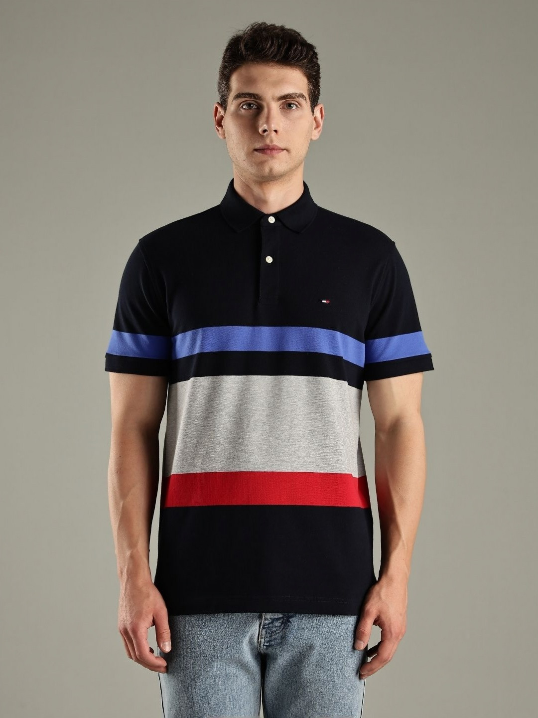 Tommy Hilfiger U S Striped Polo Collar Pure Cotton T-Shirt