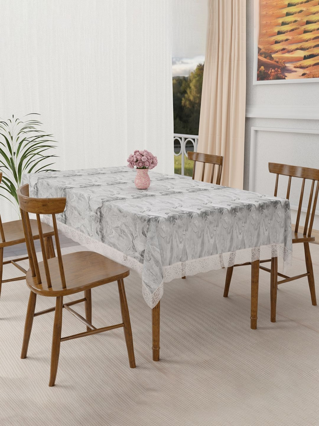 Aura Grey Printed PVC 4 Seater Waterproof & Dustproof Table Cover