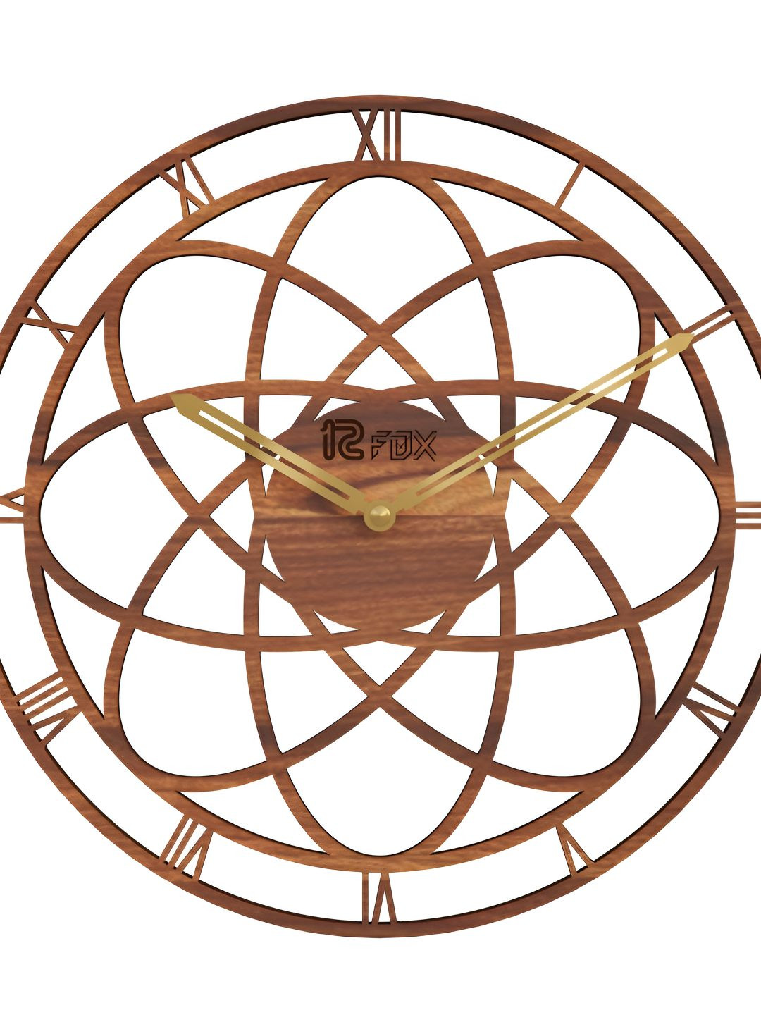 12 fox Brown Wooden Analogue Wall Clock