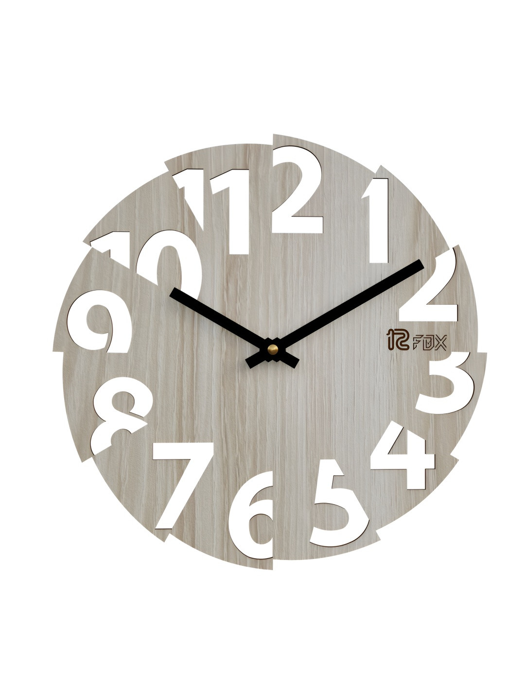 12 fox Off White Wood Handcrafted Round Battery Analogue Wall Clock-29.5cm