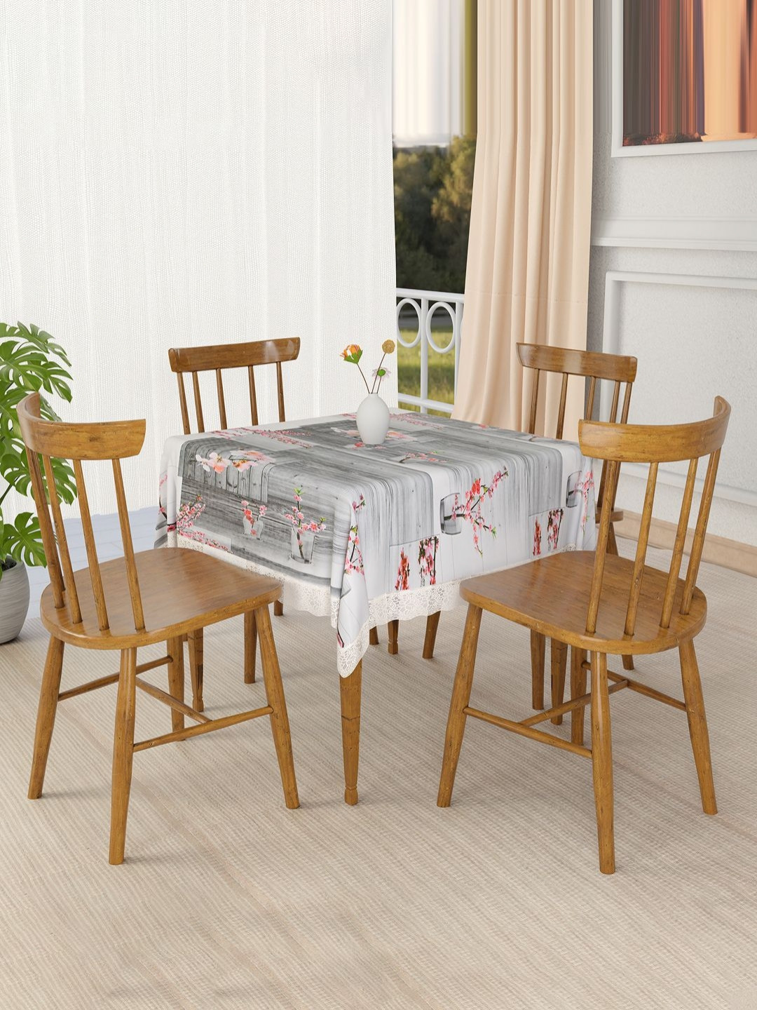 Aura Pink Printed PVC 4 Seater Waterproof & Dustproof Table Cover