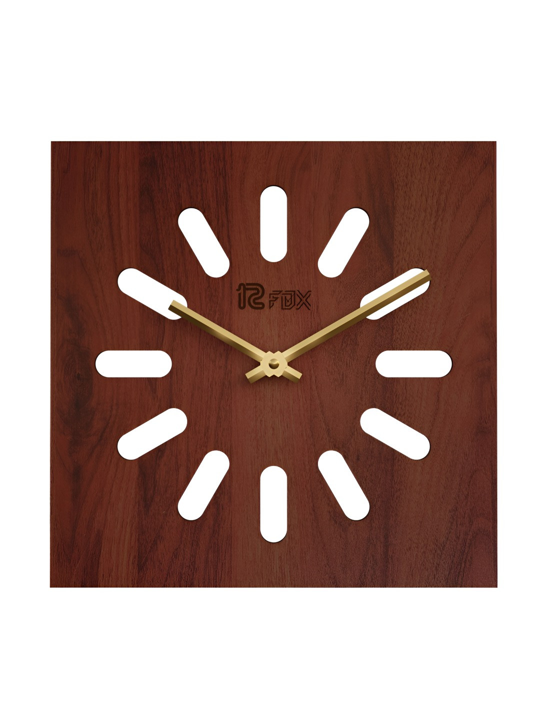 12 fox Coffee Brown Wood Handcrafted Square Battery Analogue Wall Clock-29.5cm