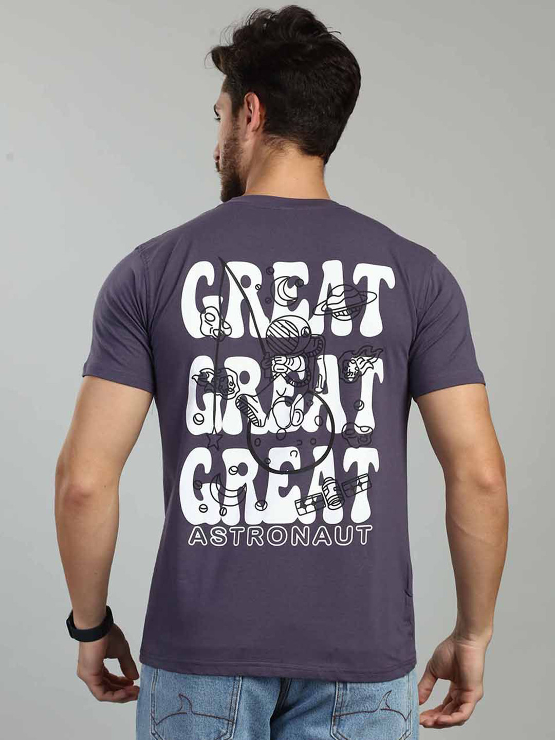 Great Astronaut Typography Printed Round Neck Regular Fit T-Shirt