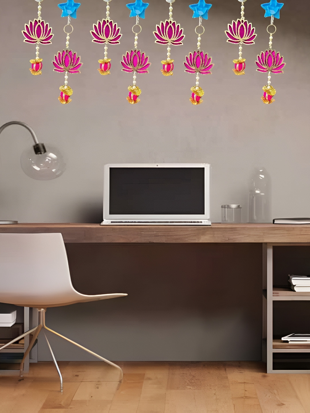 Nutts MDF Lotus Hanging Set Of 6 Pink Lotus Wall Hanging