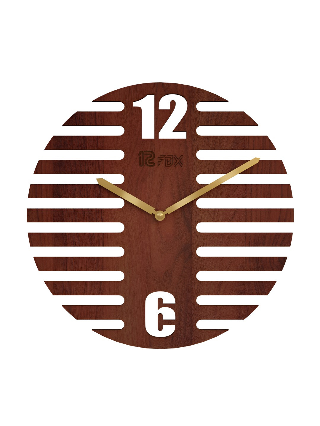 12 fox Coffee Brown Wood Handcrafted Round Battery Analogue Wall Clock-29.5cm