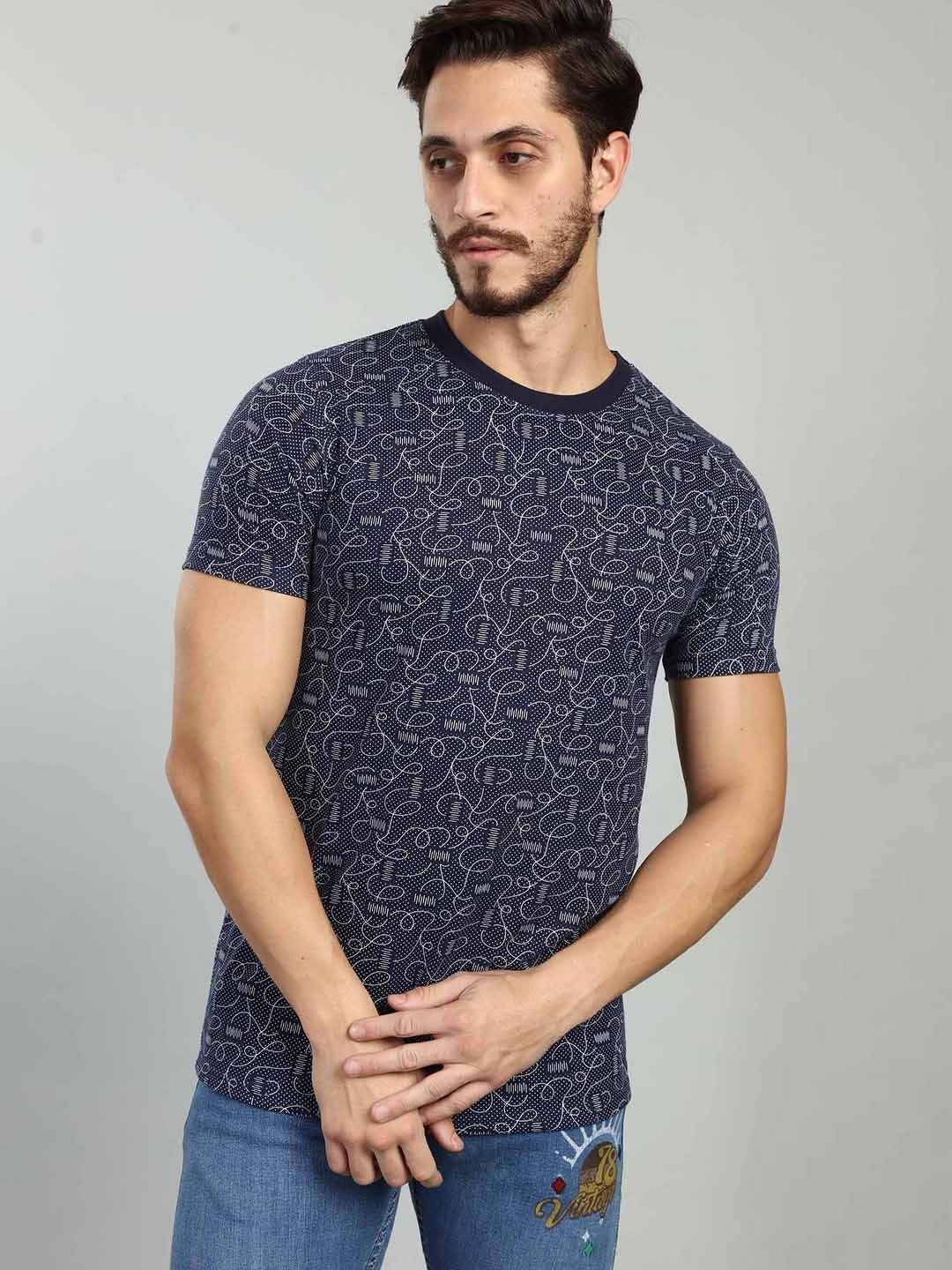 BE POSITIVE Abstract Printed All Over Round Neck Slim Fit T-shirt