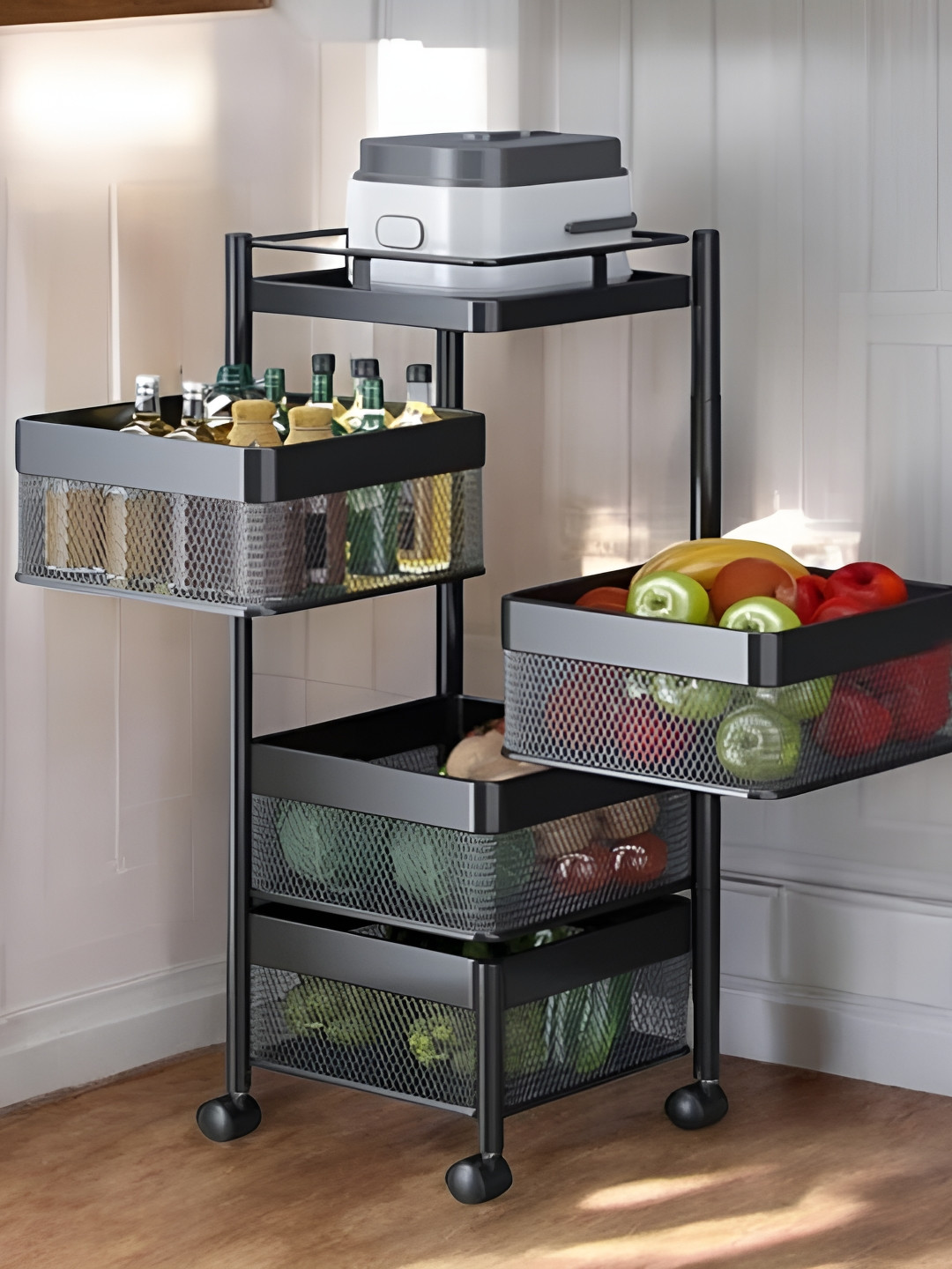 Go Hooked Storage Rack 4 Layer Metal Trolley Rack with Wheels