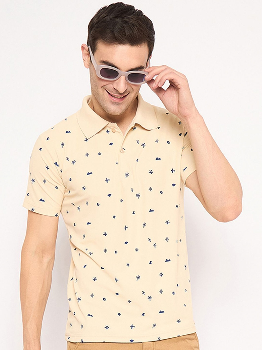 KASMA Conversational Printed Polo Collar Regular Fit T-shirt