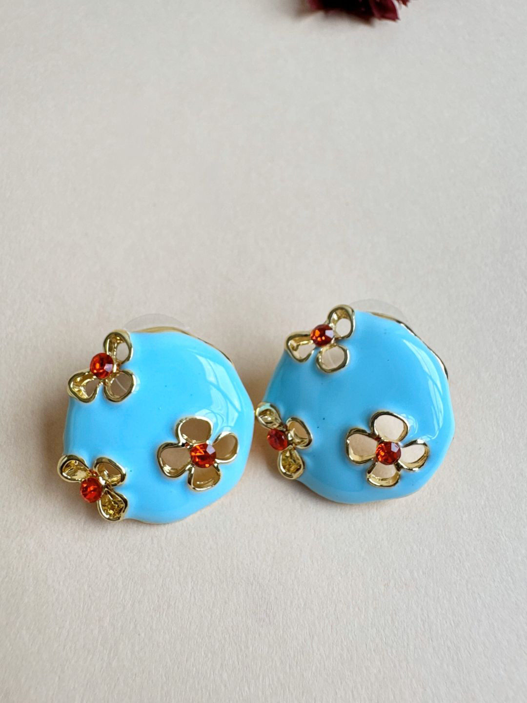 The Jewellery Tale Stainless Steel Gold-Plated Stones Studded Enamelled Circular Studs