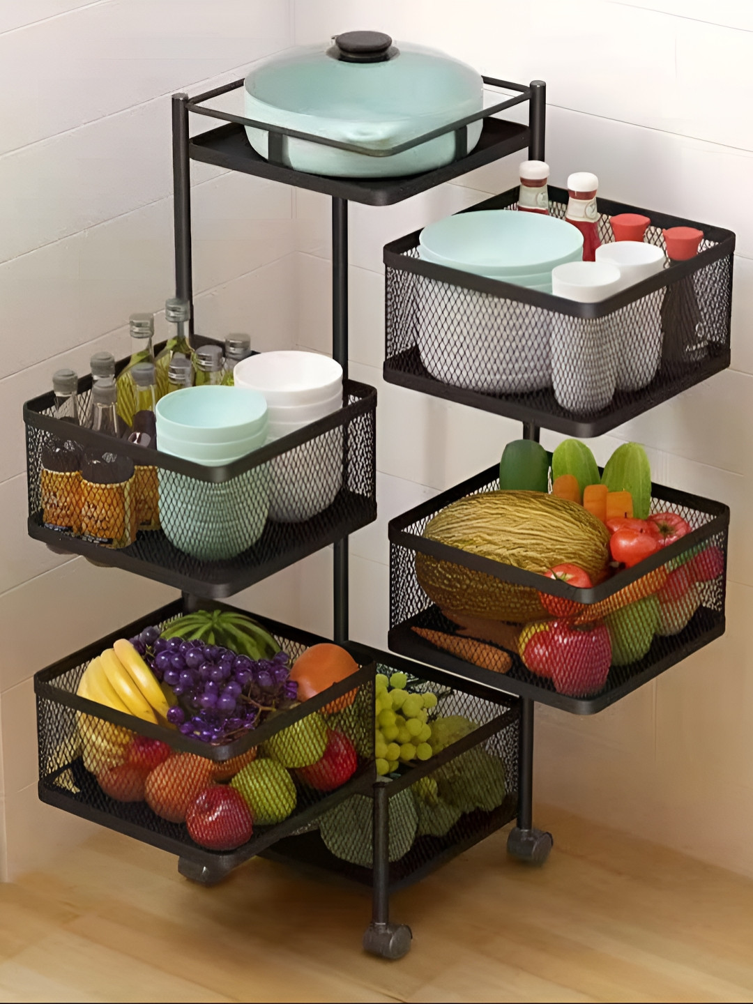 Go Hooked Storage Rack 5 Layer Metal Trolley Rack with Wheels