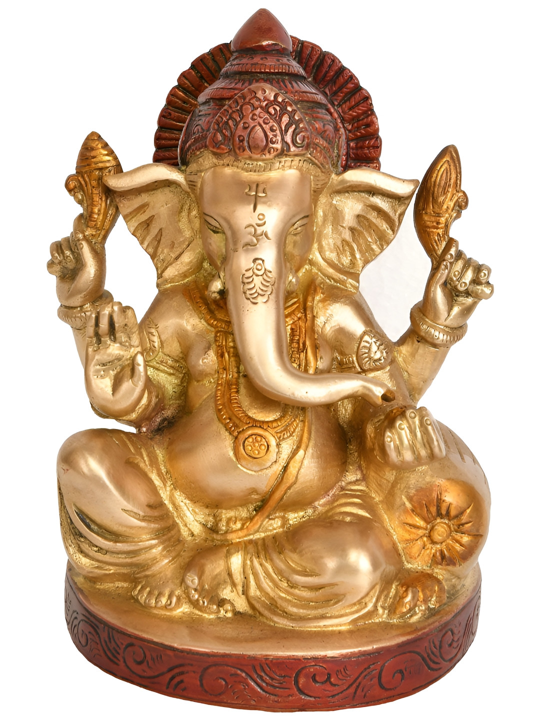 Exotic India Blessing Lord Ganesha Gold Brass Metallic Prayer Room Hand Made Small Showpiece - 6.8 Inches