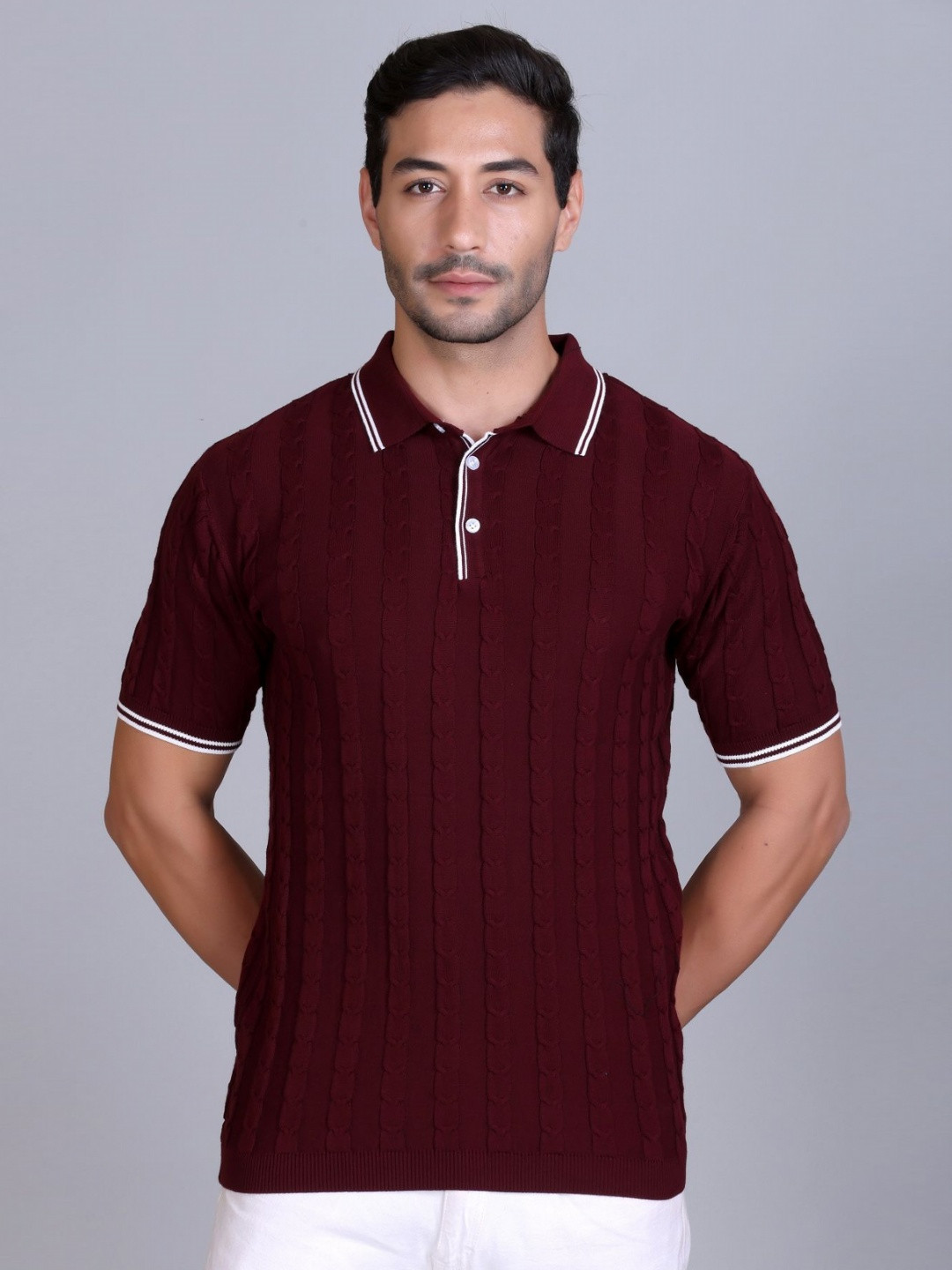 Dzant Self Design Polo Collar Short Sleeves Organic Cotton T-shirt