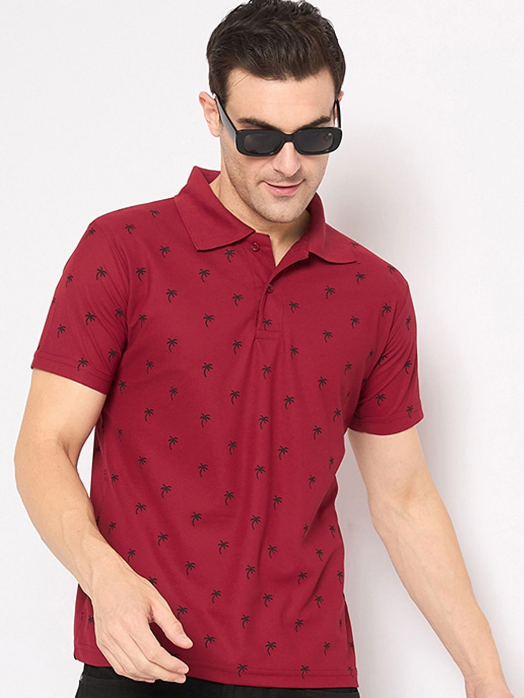 KASMA Conversational Printed Polo Collar Regular Fit T-shirt