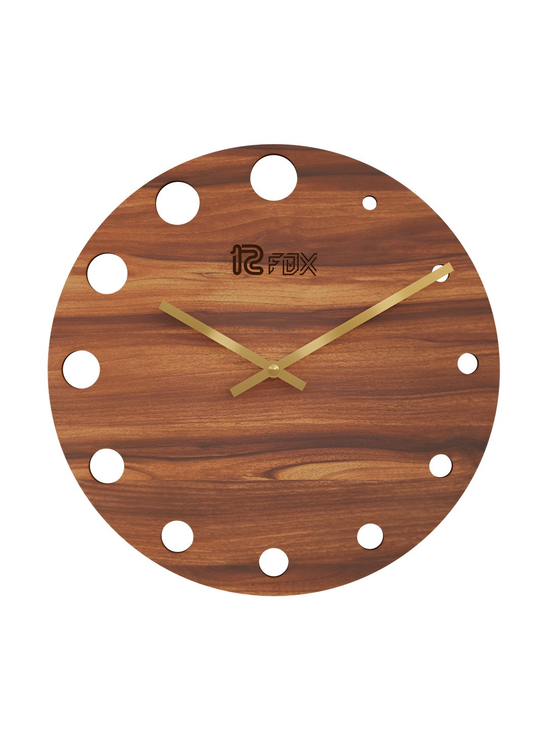 12 fox Brown Wood Handcrafted Round Battery Analogue Wall Clock-29.5cm