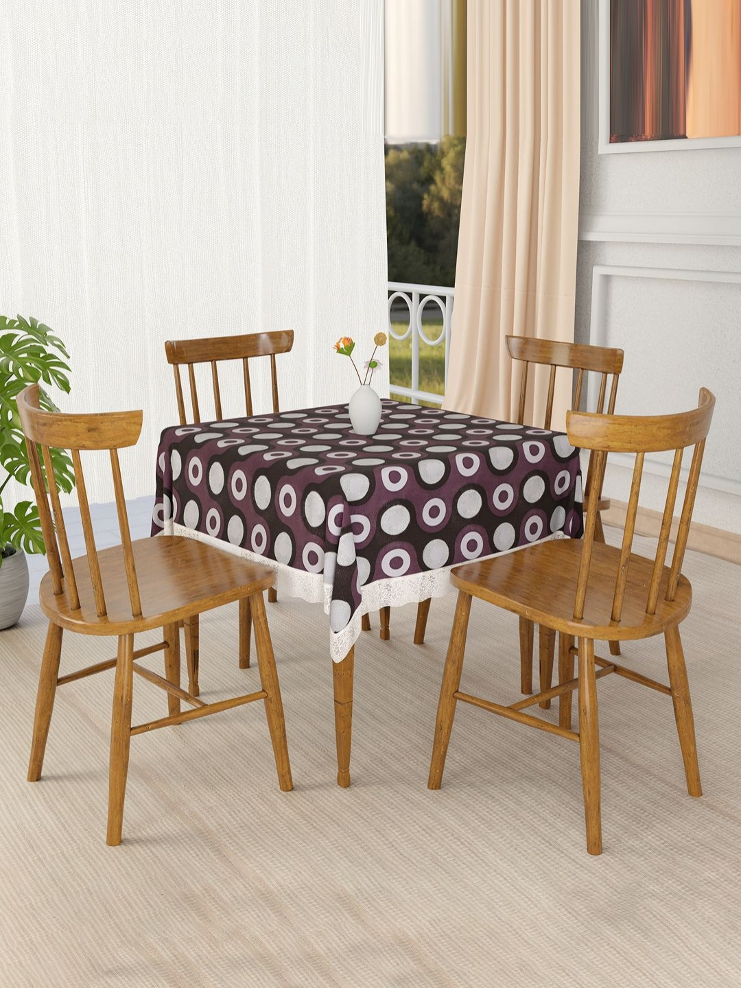 Aura Blue & Green Gola Square Printed 4-Seater Table Cover