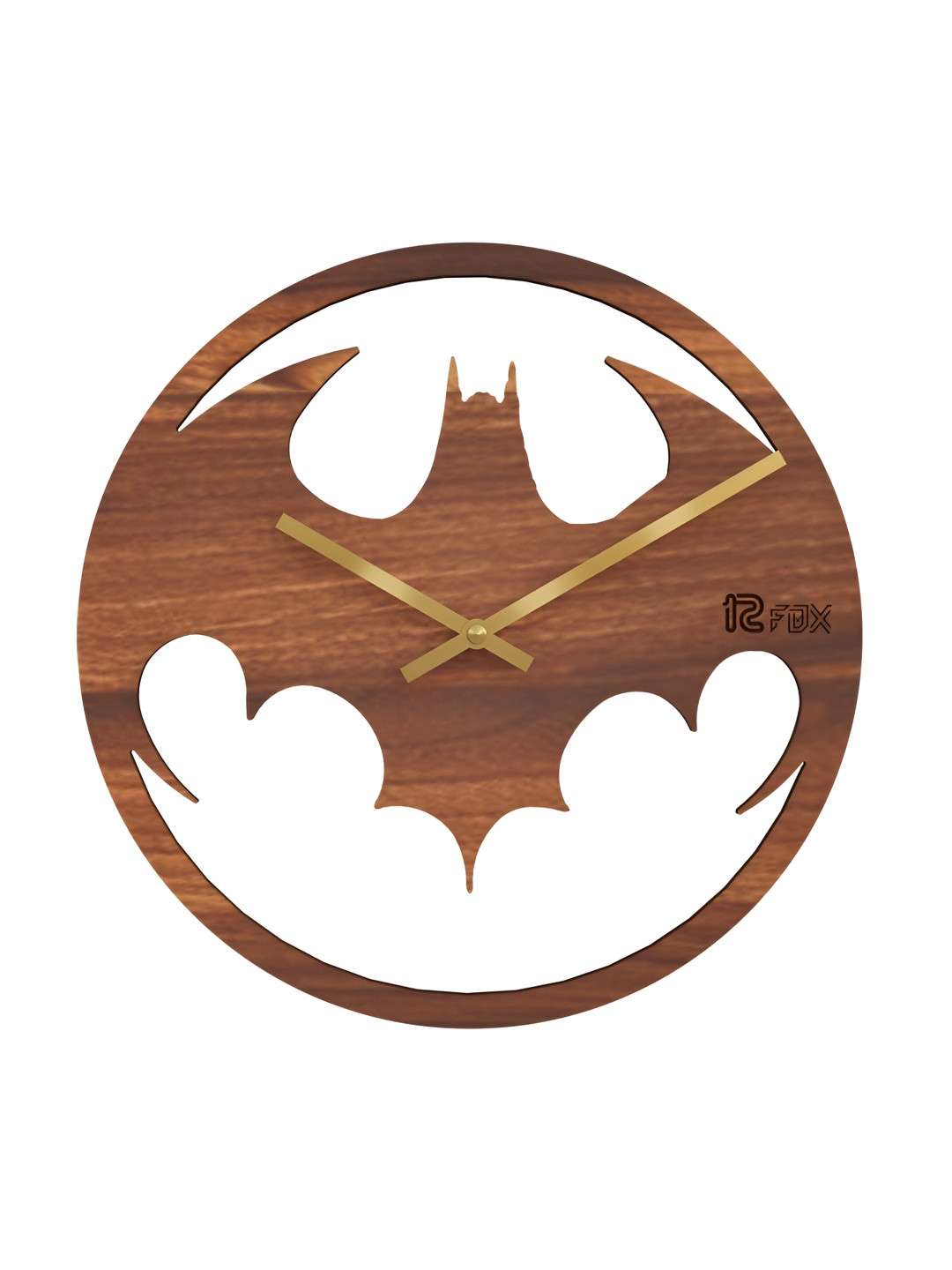 12 fox Brown & Gold Toned Batman Textured Wooden Contemporary Round Shaped Wall Clock