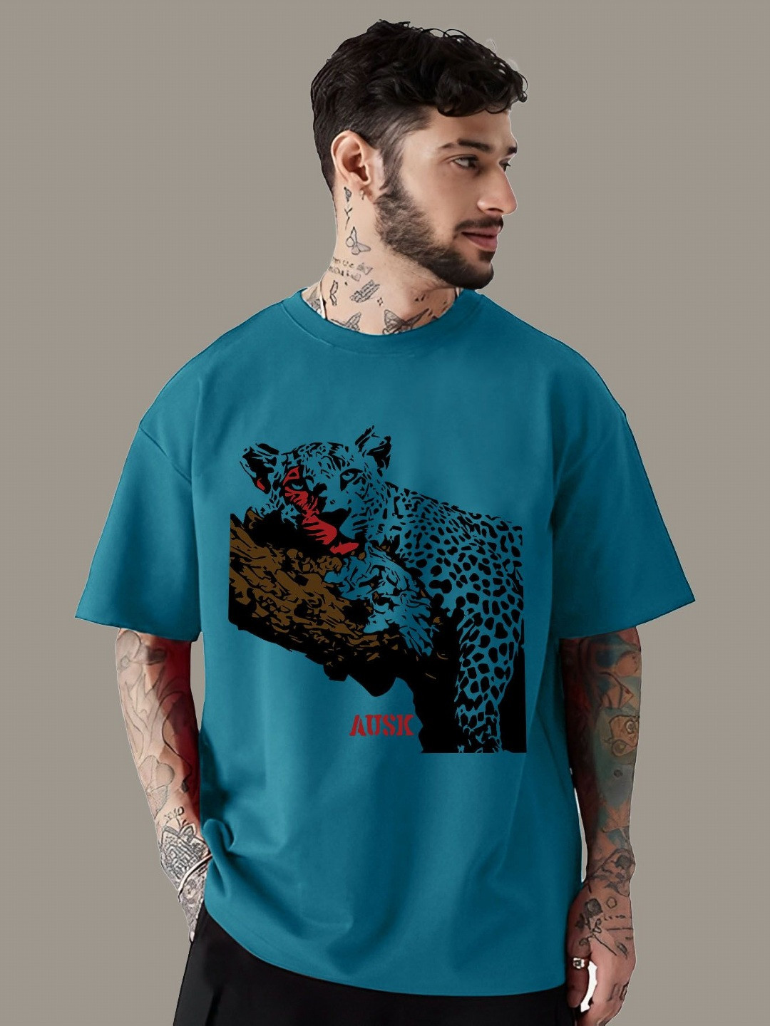 AUSK Typography Printed Round Neck Cotton Oversized Loosefit T-shirt