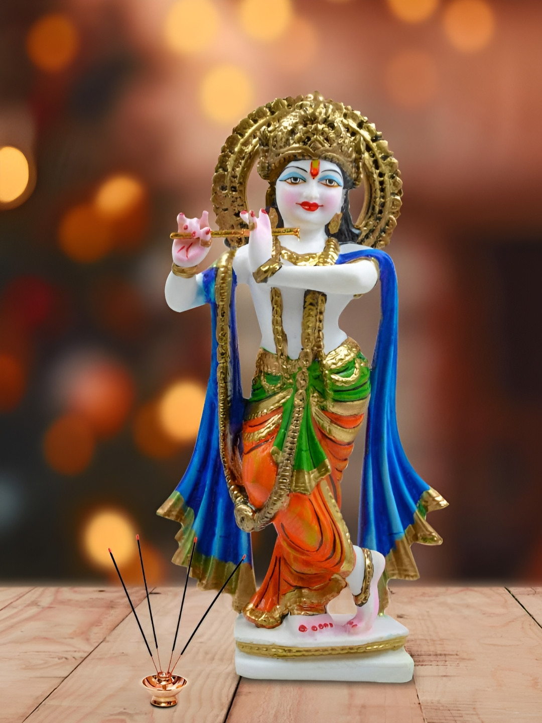 CraftVatika White Marble Glossy Prayer Room Medium Showpiece - 11.3 Inches