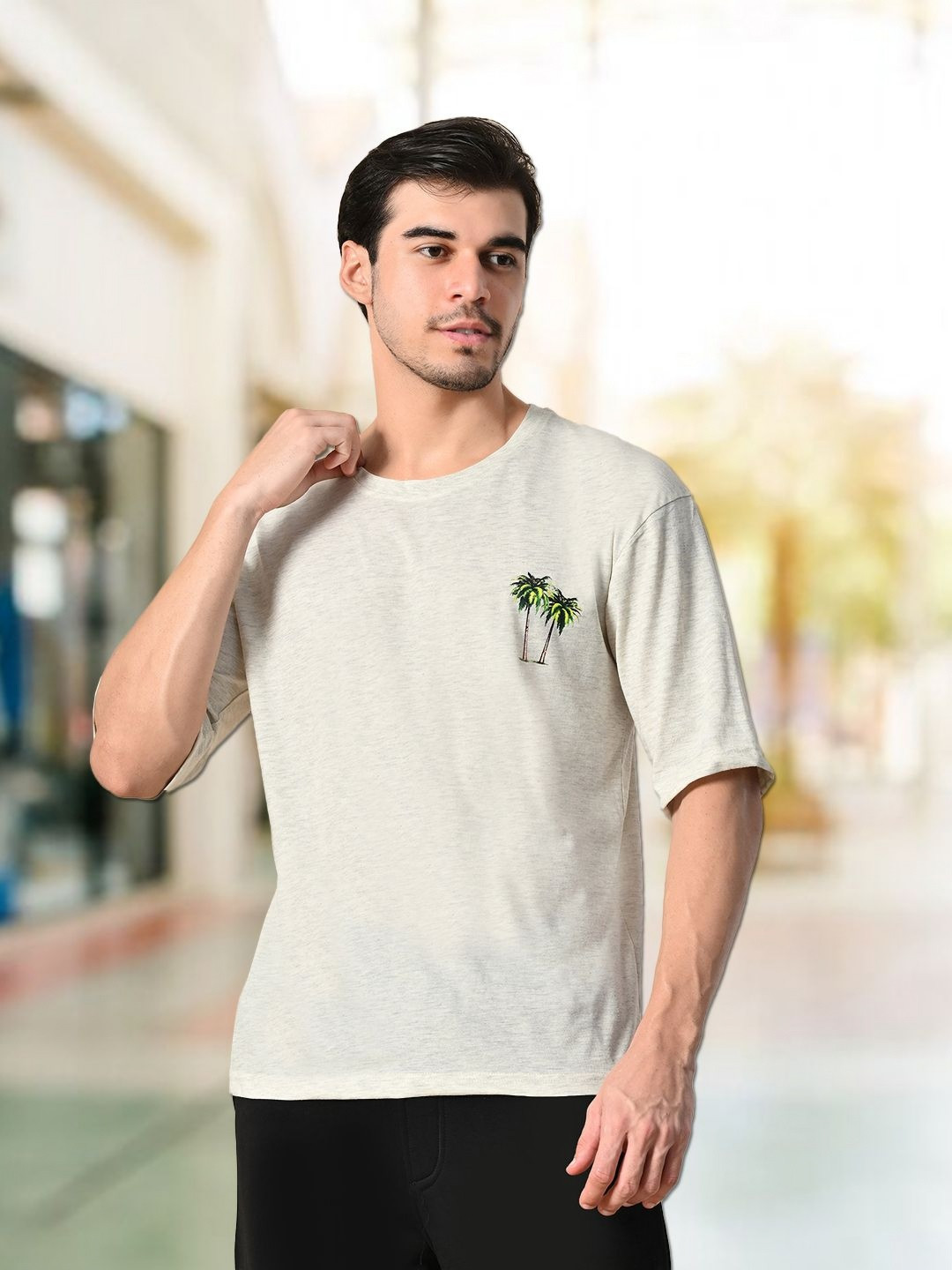 Cream Typography Printed Regular Fit T-Shirt