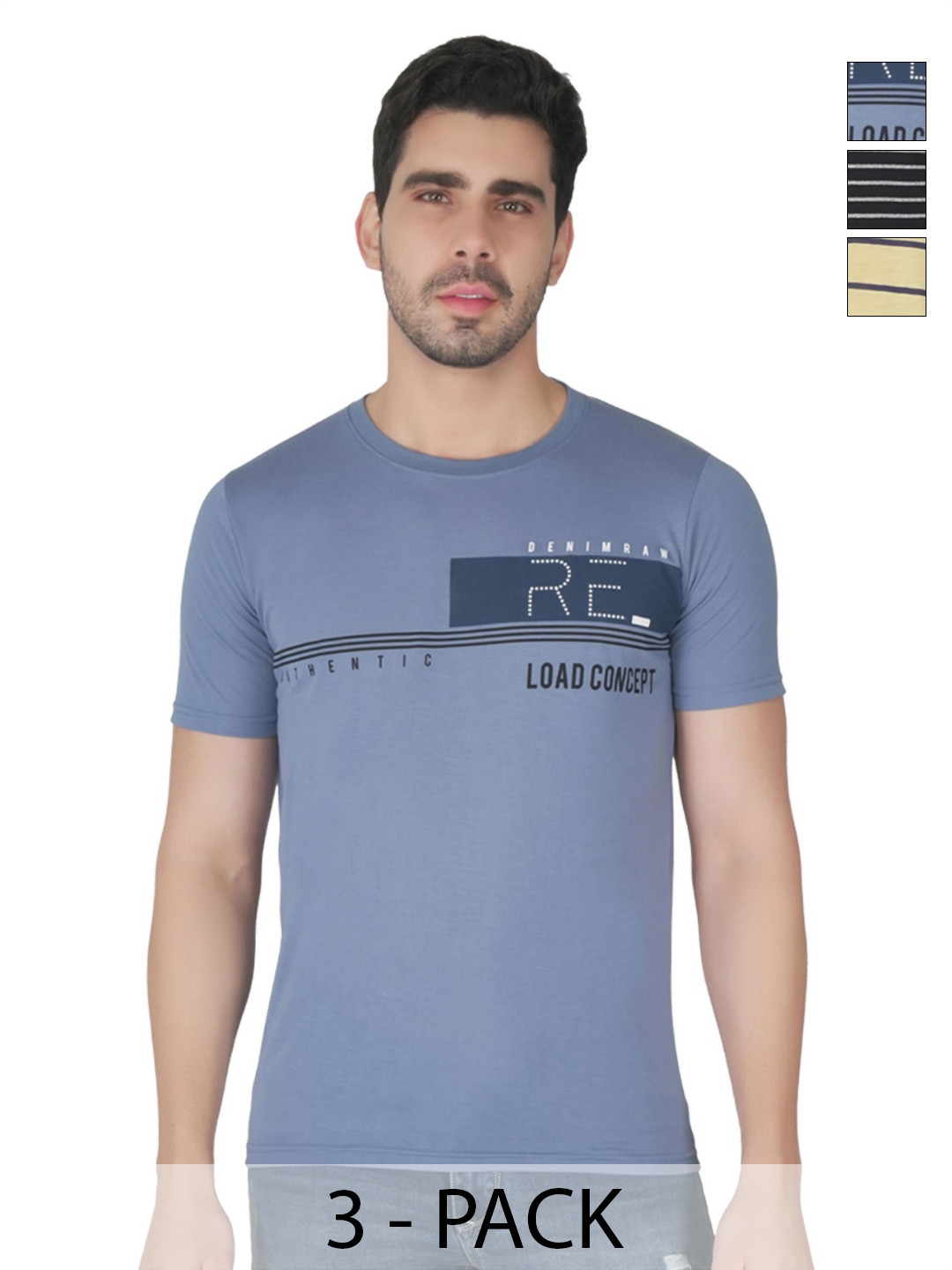 SHAUN Pack Of 3 Typography Printed Round Neck T-shirt