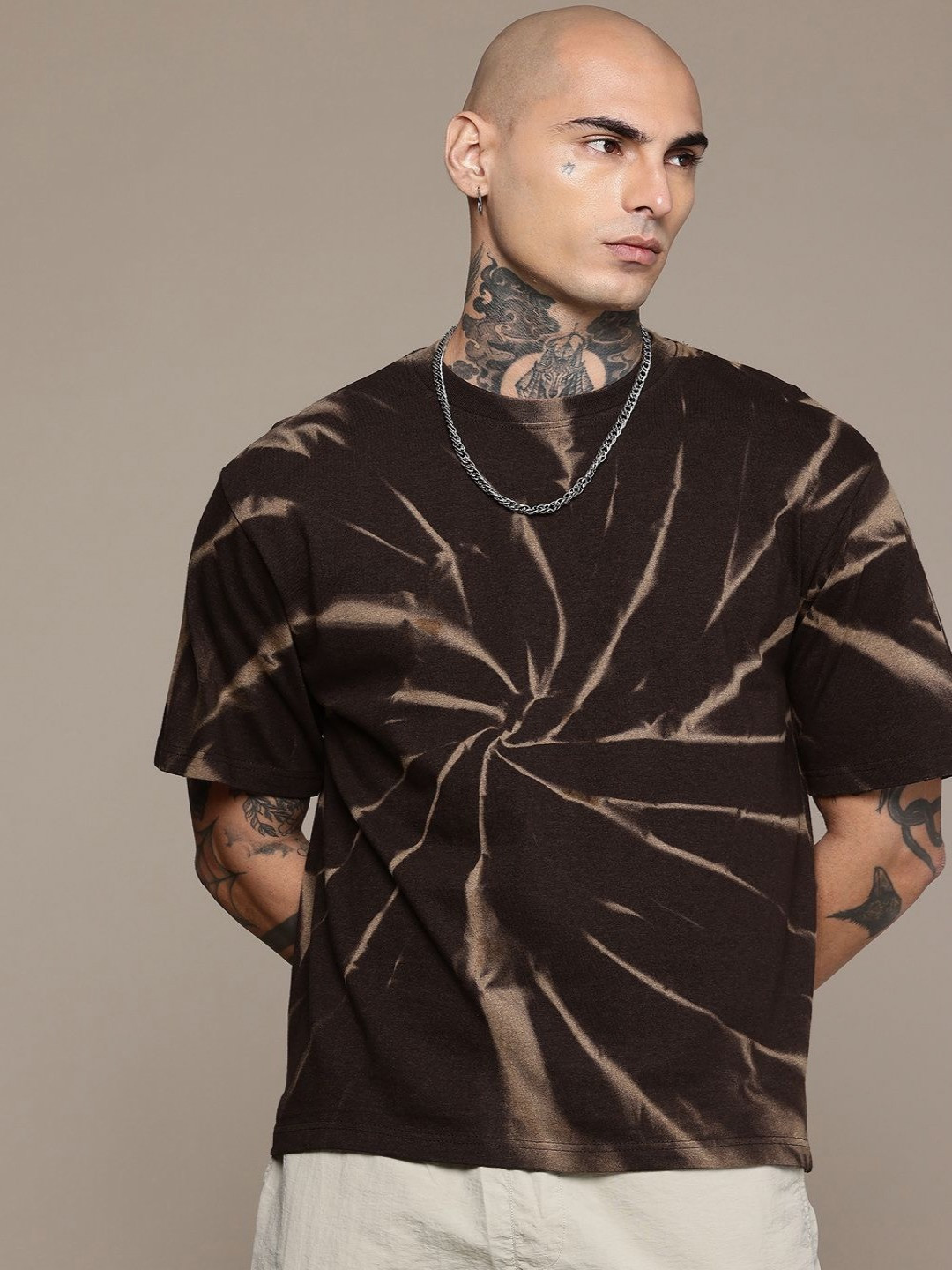 Moda Rapido Washed Effect Tie & Dyed Drop-Shoulder Sleeves Oversized Fit T-shirt