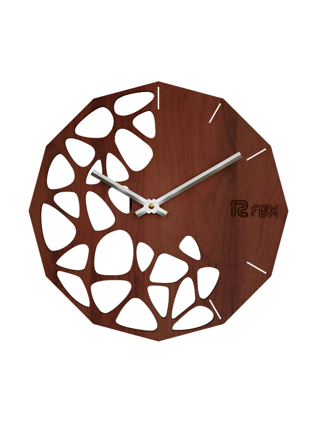 12 fox Coffee Brown Wood Handcrafted Round Battery Analogue Wall Clock-29.5cm