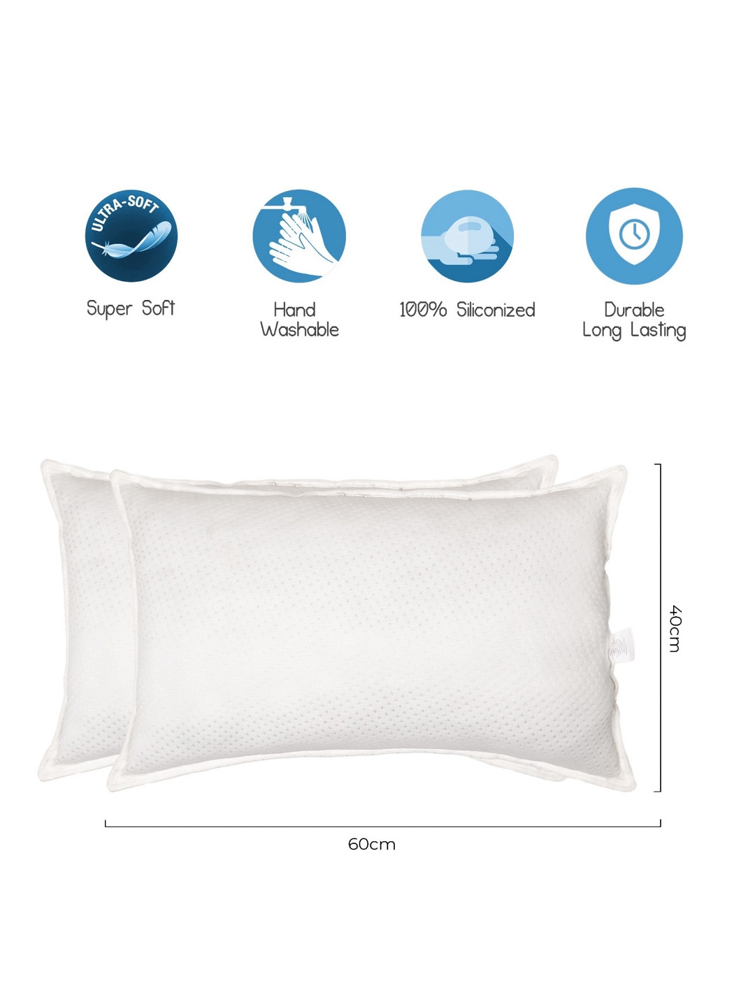 SH Creation and Handlooms White Solid Polyester Ultra Soft Set of 2 Ultra Soft Fibre Sleep Pillow-40 x 60 x 18 cm