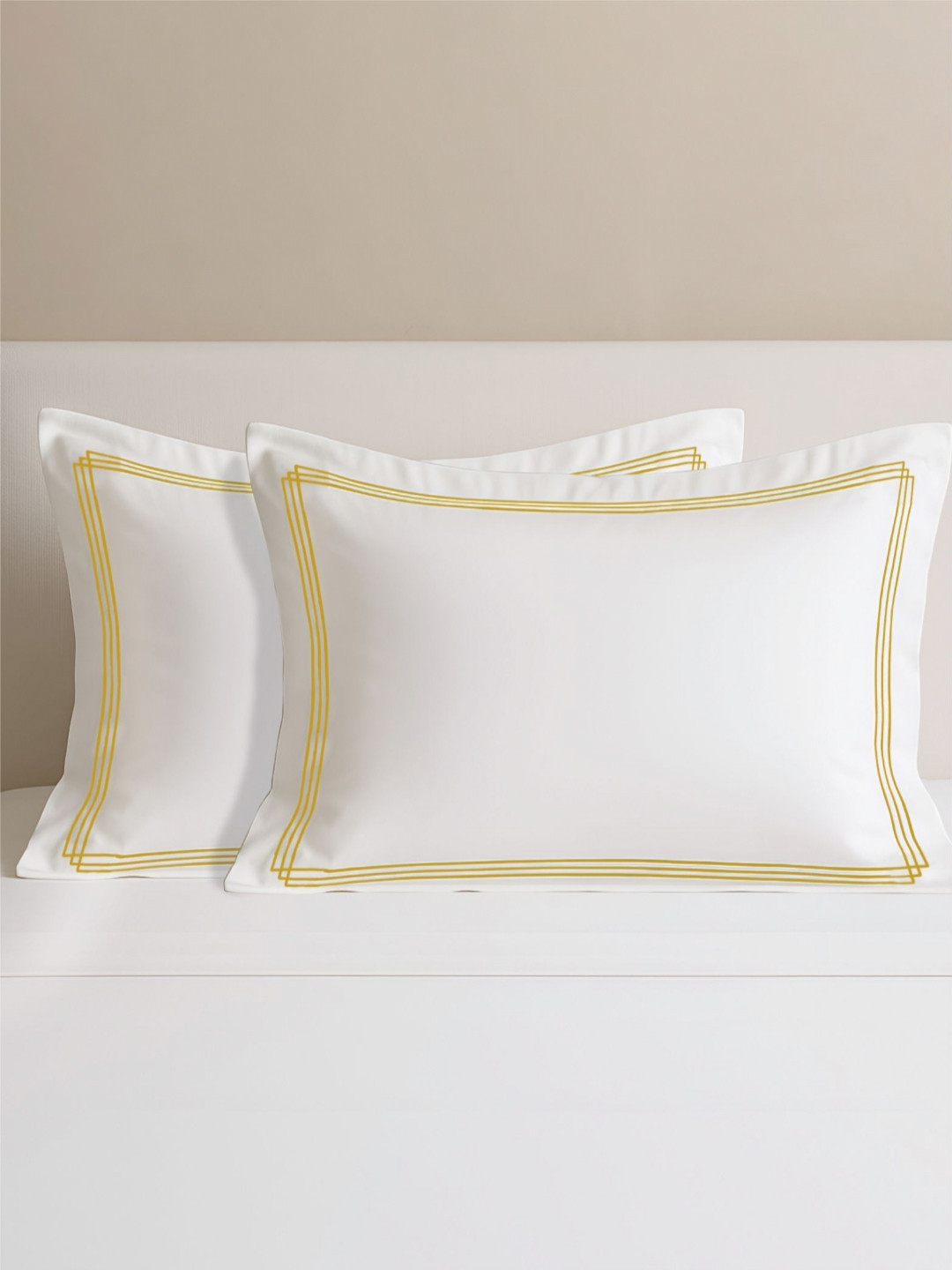 Enchant Home Triple Merrow White 2 Pieces Embroidered Pure Cotton Rectangle Pillow Covers