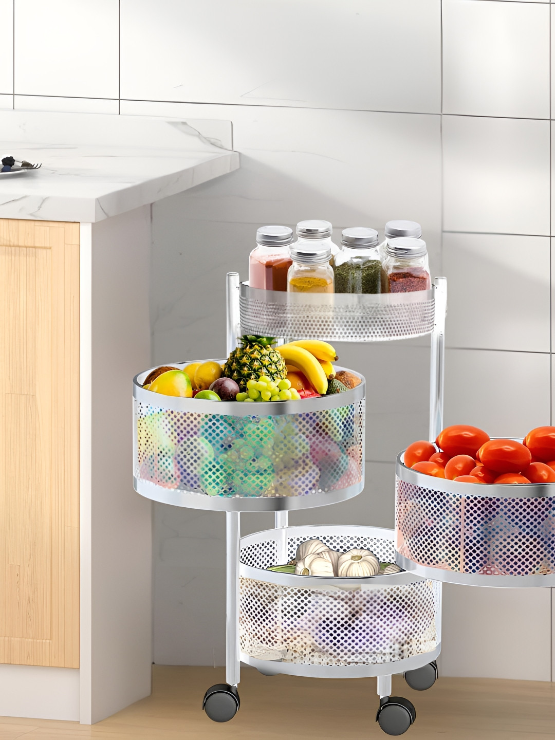 Go Hooked Storage Rack  4 Layer Metal Trolley Rack with Wheels