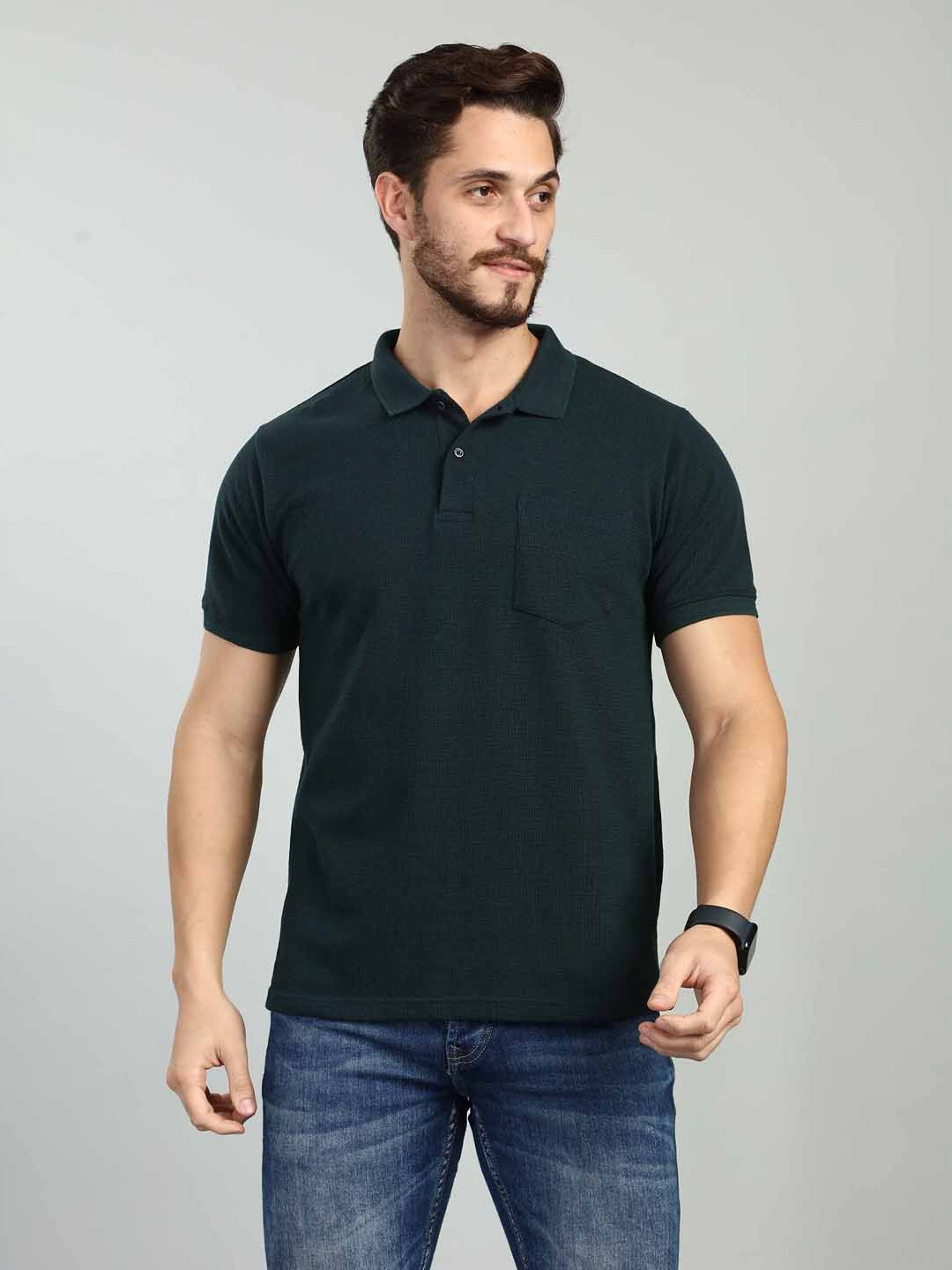 BE POSITIVE Jacquard Solid Polo Collar Pockets Blended Regular fit T- shirts
