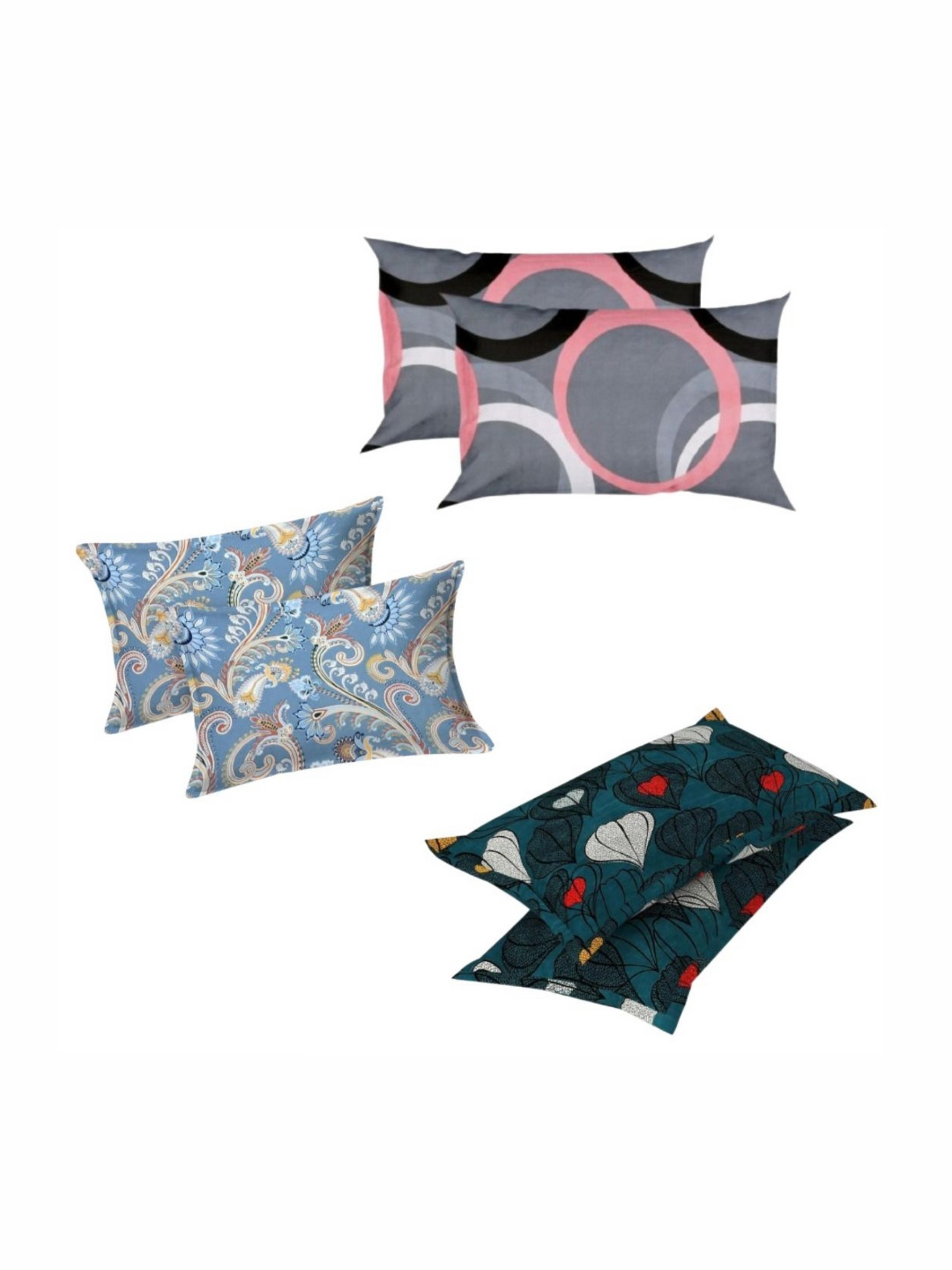 PRTREND Grey & Navy Blue 6 Pieces Abstract Printed Cotton Linen Rectangle Pillow Covers