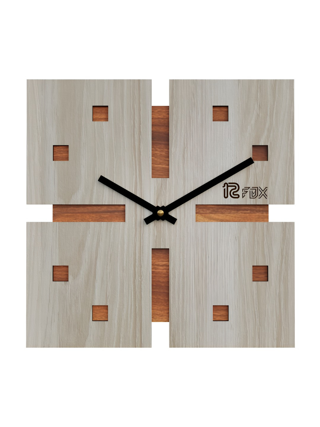 12 fox Grey & Black Textured Contemporary Square Shaped Wall Clock