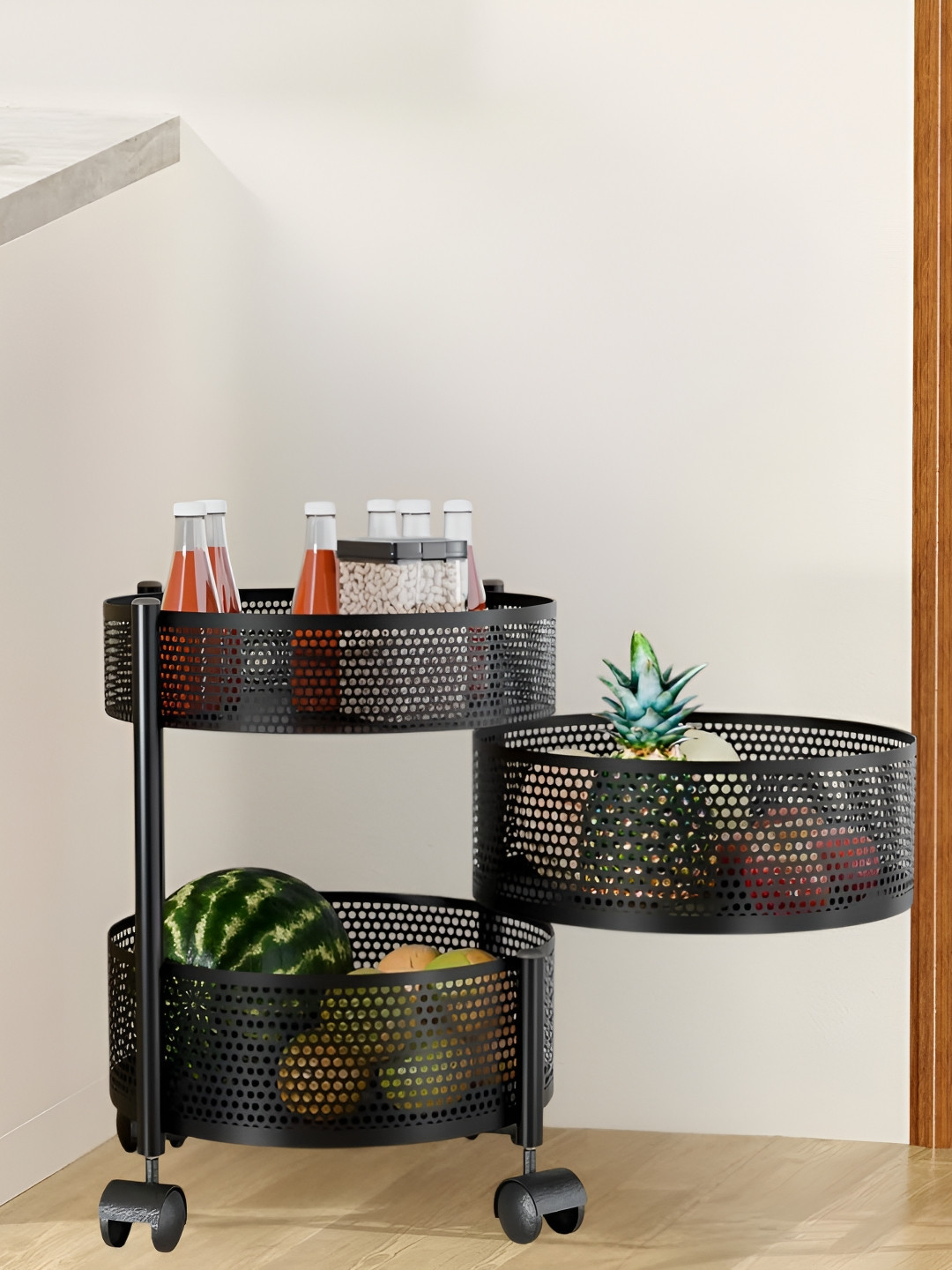 Go Hooked Storage Rack  3 Layer Metal Trolley Rack with Wheels