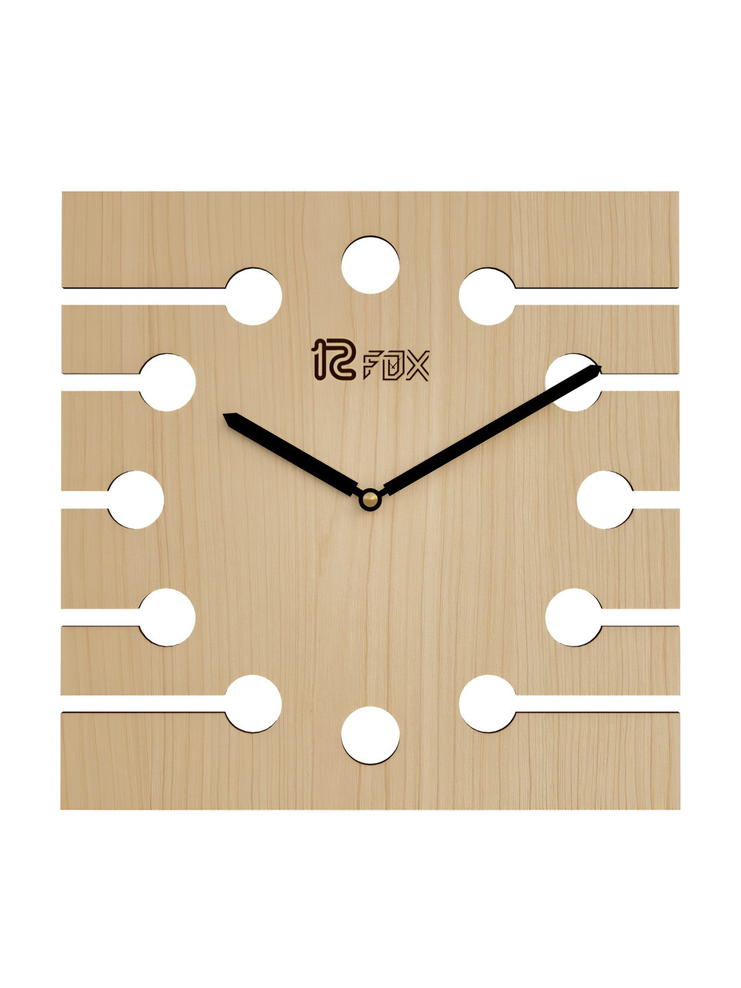 12 fox Beige Wooden Analogue Wall Clock