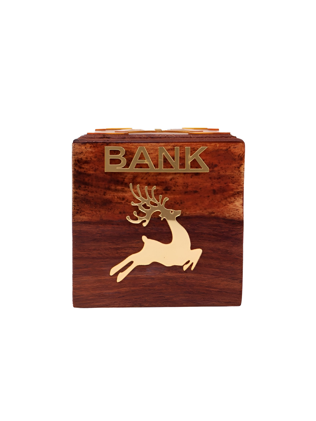 EXIM DECOR Artisan Carving Traditional Sheesham Wooden Square Shape Piggy Bank