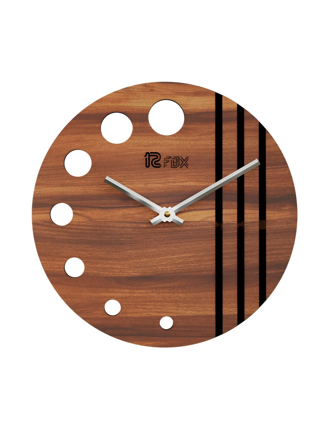 12 fox Brown Wood Handcrafted Round Battery Analogue Wall Clock-29.5cm