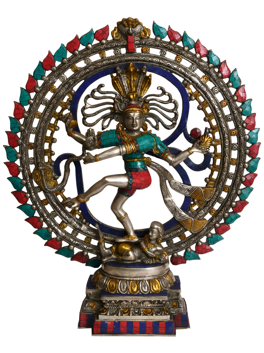Exotic India Nataraja in Om Aum Brown Brass Metallic Living Room Hand Made Large Showpiece - 23.2 Inches