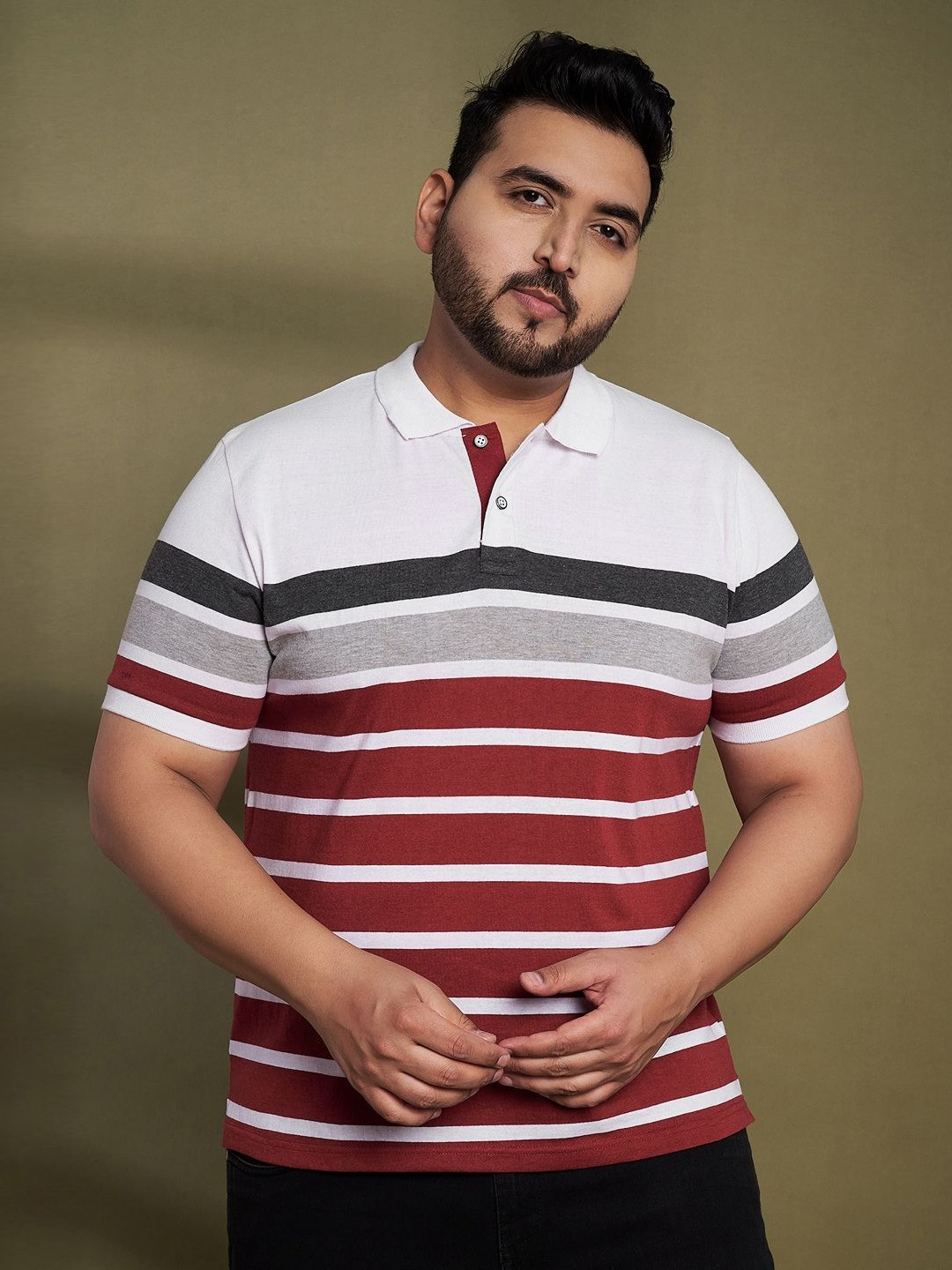 AUSTIVO Striped Polo Collar Regular Fit T-shirt