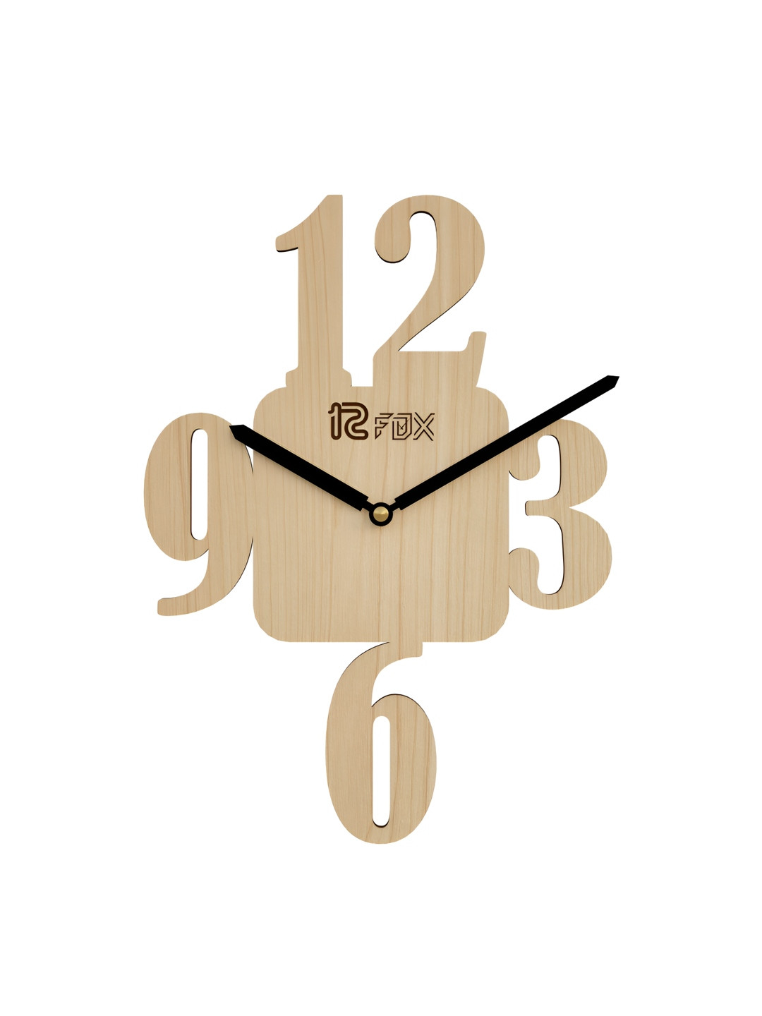 12 fox Beige Wood Handcrafted Abstract Battery Analogue Wall Clock