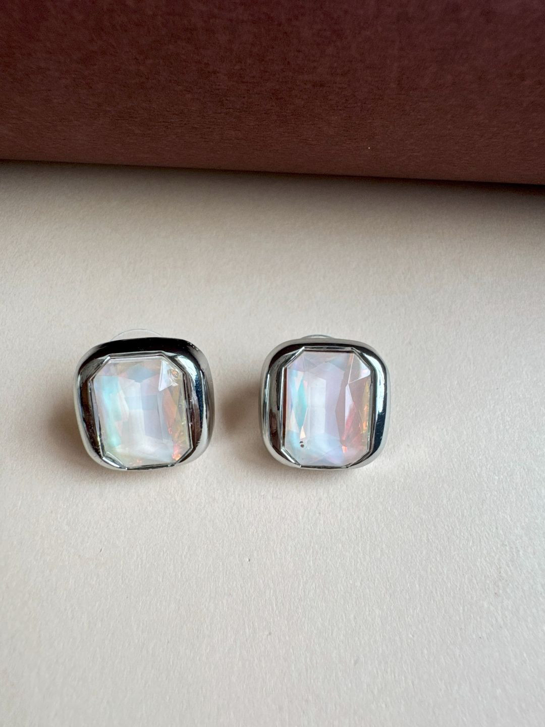 The Jewellery Tale Stainless Steel Silver-Plated Crystals Studded Square Shaped Studs