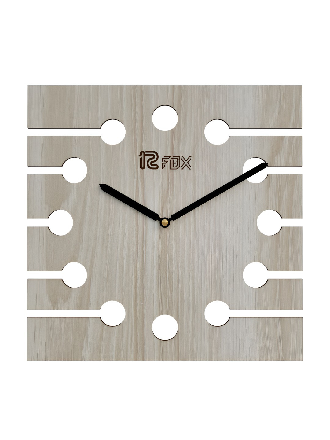 12 fox Off White & Black Contemporary Square Shaped Wall Clock