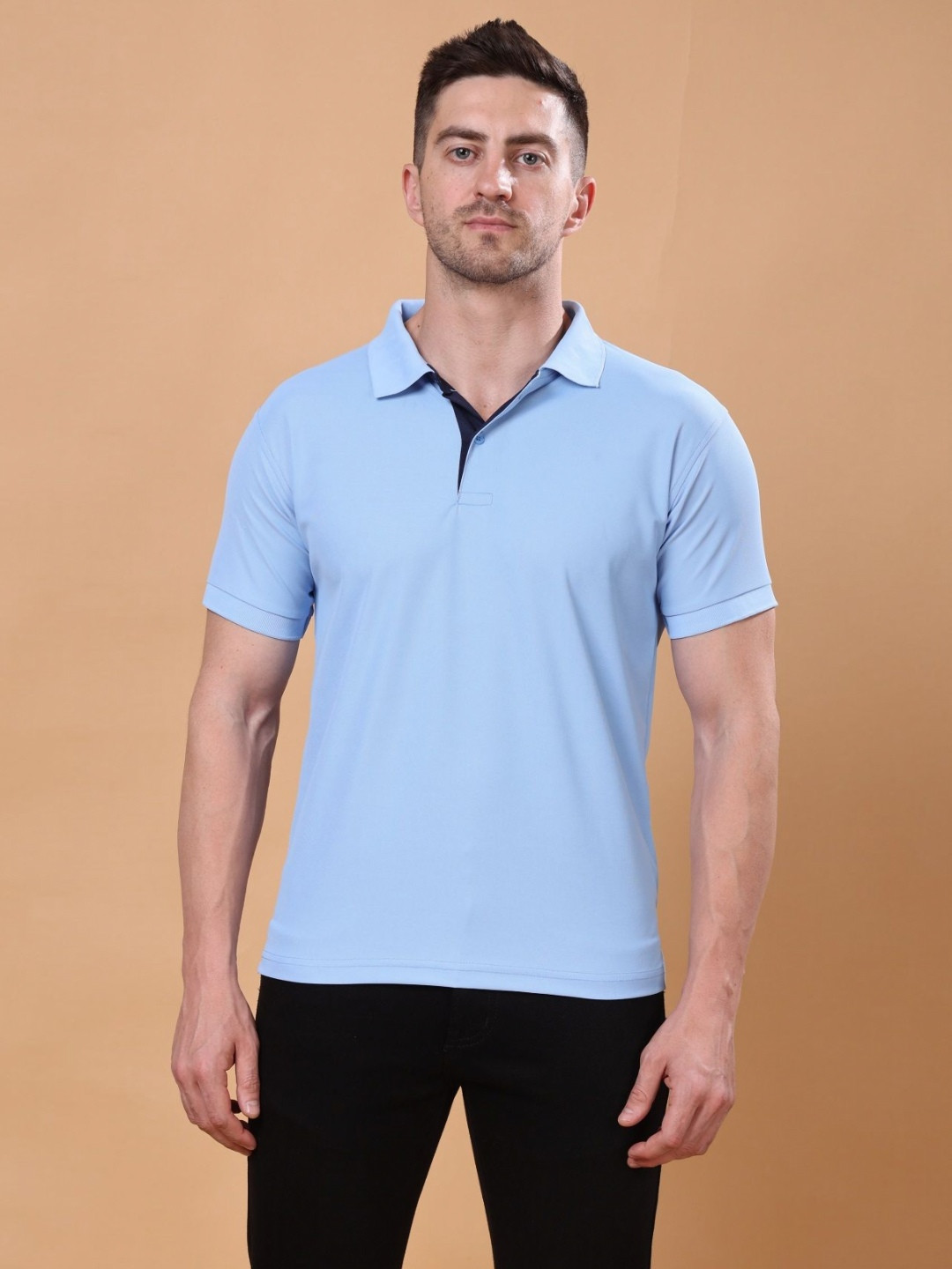 Louis Bayrad Men Dry Fit Solid Polo Collar Slim Fit T-shirt