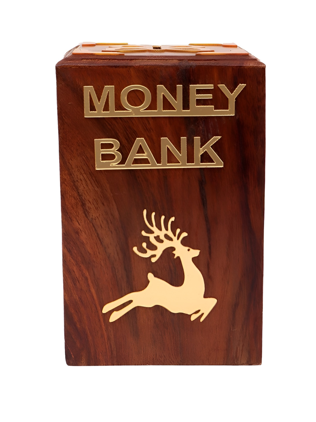 EXIM DECOR Brown Traditional Sheesham Wooden Carving With Key Piggy Bank