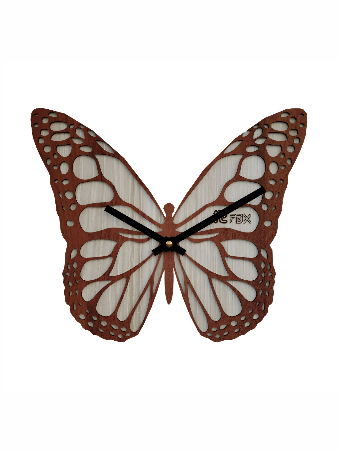 12 fox Coffee Brown & Off White Bird Shaped Wooden Analogue Wall Clock